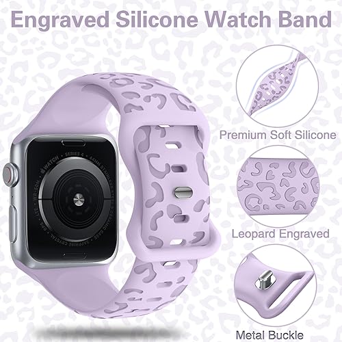 Miniatura 9 de Correas deportivas de silicona con grabado de leopardo para Apple Watch Band de 1.575 in 1.496 in 1.614 in 1.654 in 1.732 in 1.772 in, correa