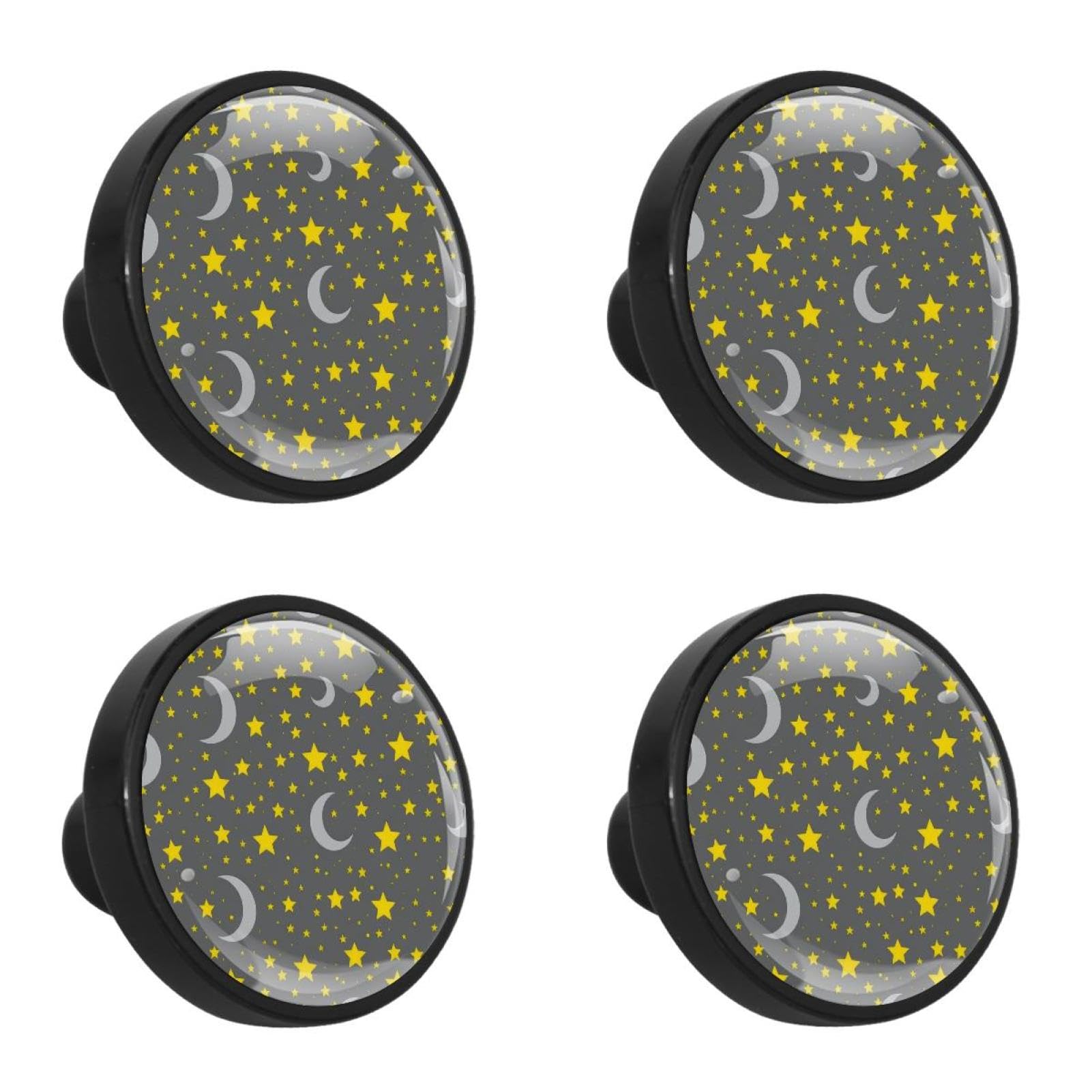 NUEAHEDN 4 Pieces Dresser Knobs for Drawer Aesthetic Stars and Moon Kitchen Cabinet Knobs Round Door Pull Handle for Home Nursery Furniture Cupboard