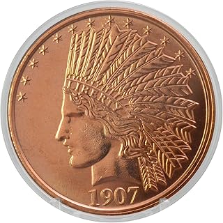 1907 Indian $10 Gold Eagle Replica 1 oz Pure .999 Copper Round Collectible 39mm Coin in Capsule - COA by Heavenly Metals