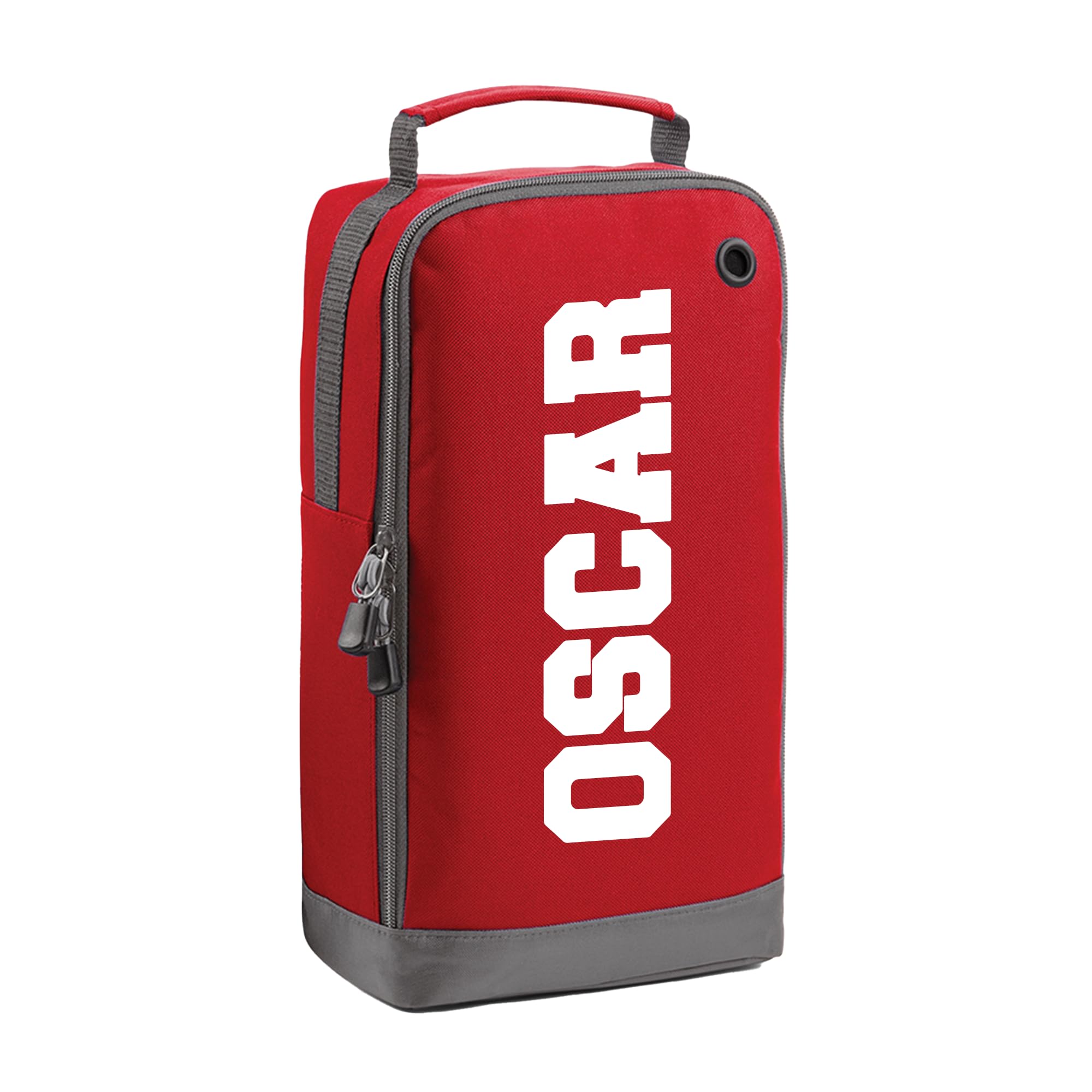 Personalised Kids Boot Bag with Custom Name - Name Only Design - Red Shoe Bag for PE & School
