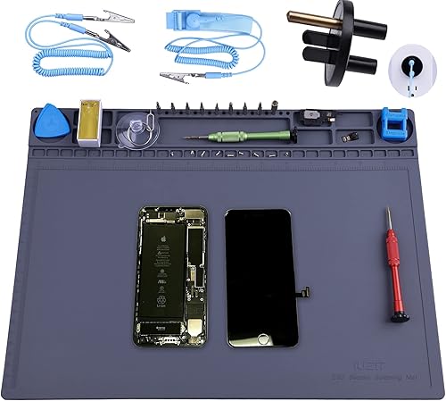 IUZIT - Alfombrilla antiestática para construcción de PC, reparación de electrónica de computadora, resistente al calor, 932 F ESD, con cable de