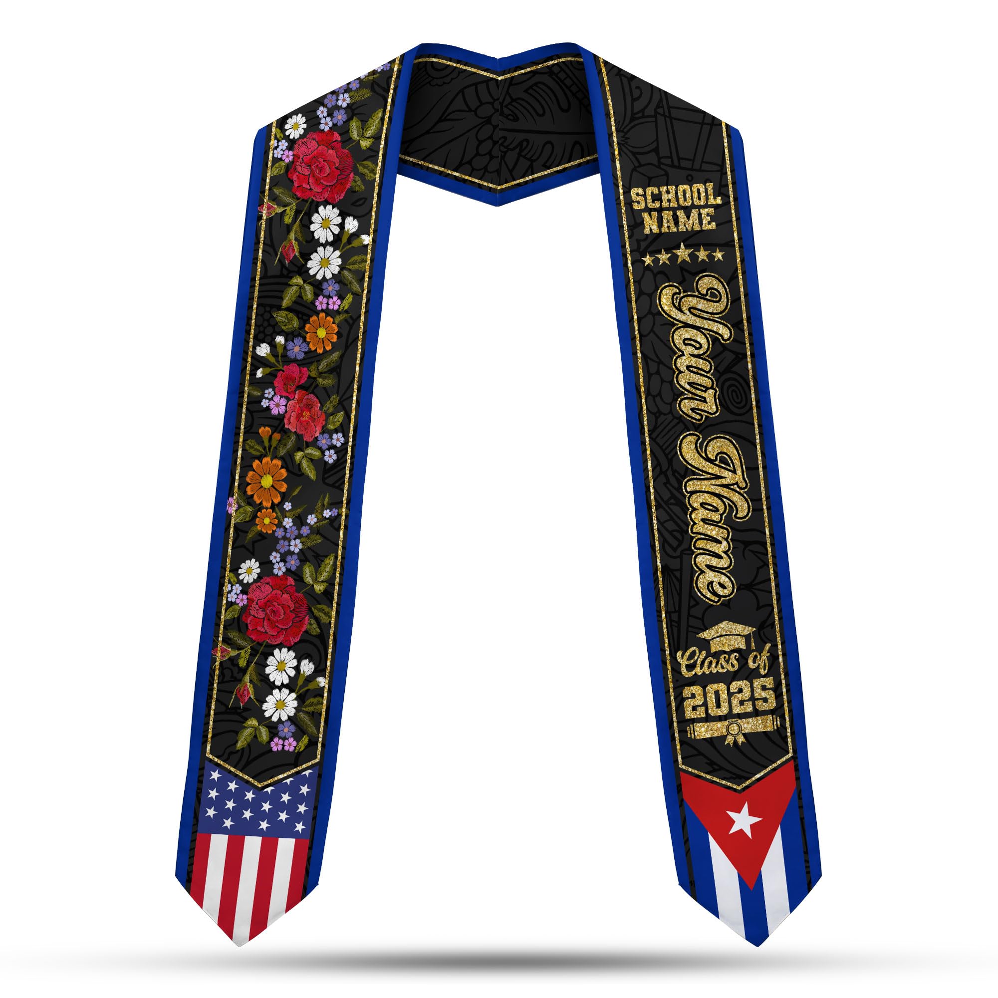 MoonArt Cubans Graduation Sash, Custom Cubans American Flag Graduation Accessories 2025, Personalized Cuba Stole (CB5)