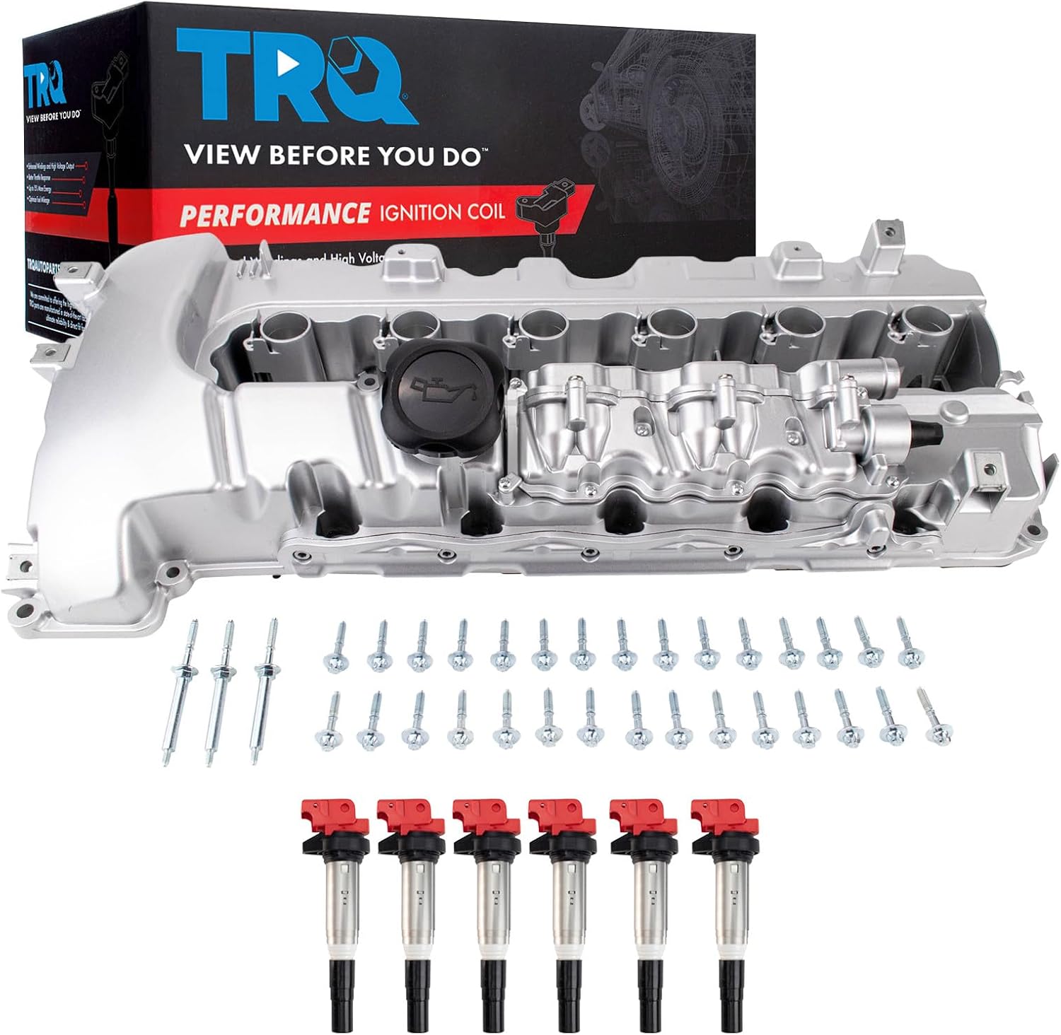 TRQ Ignition Coil Kit 7 Piece Valve Cover Compatible with 2007-2010 BMW 335i 2007-2008 335xi 2008-2010 135i 2008-2010 535i 2009-2016 Z4 2011-2013 335is 2011-2012 740i 2011-2012 740Li 2008-2010 X6
