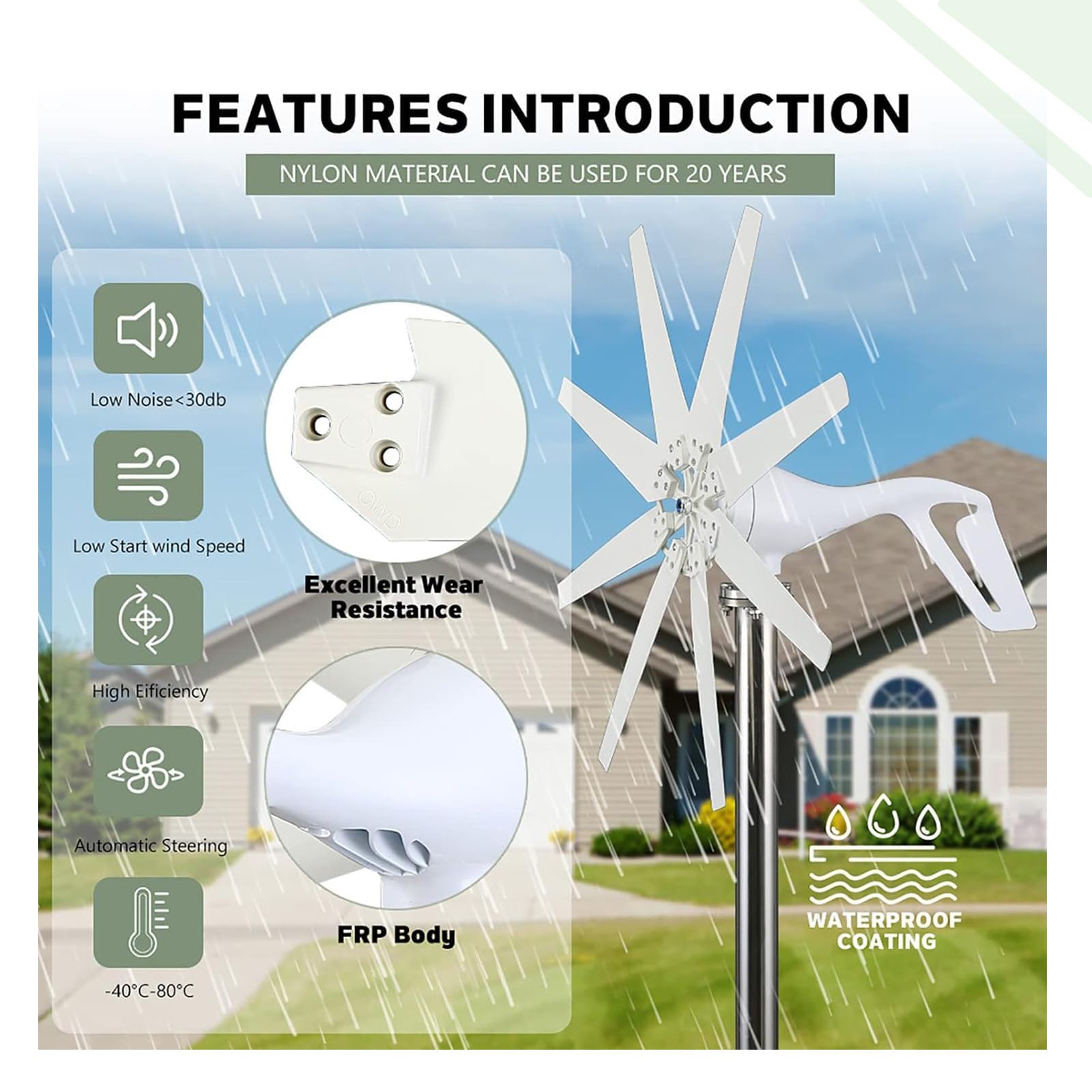 Kit generador de turbina eólica autónoma de 650 W: sistema de energía de alta eficiencia con 8 aspas y controlador MPPT, 12 V/24 V/48 V para uso doméstico, agrícola, en caravanas y barcos.