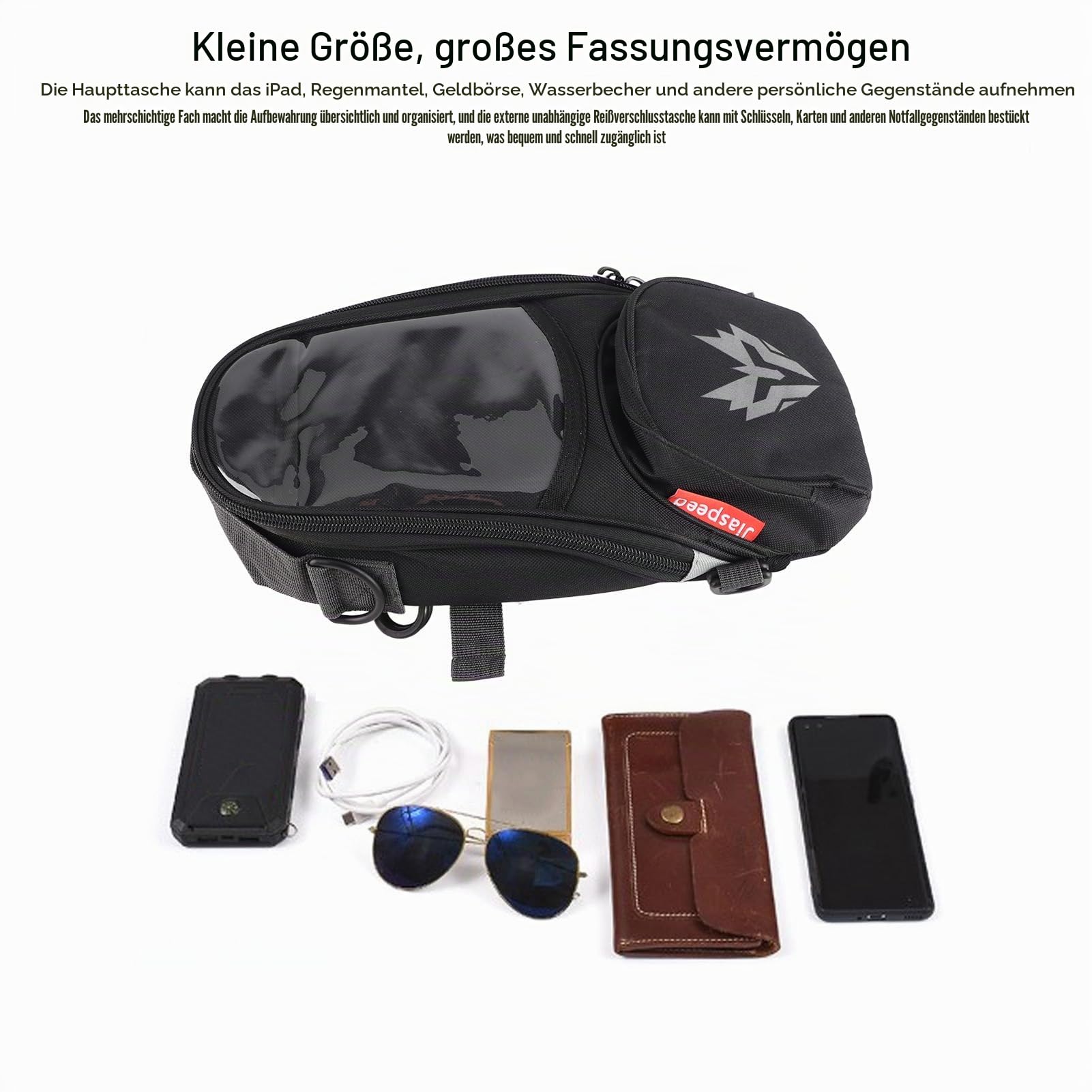 Wasserdichter Motorrad-Tankrucksack, 4,5 L Kraftstoffbeutel mit Handytasche, Magnetische Befestigung (Grau)