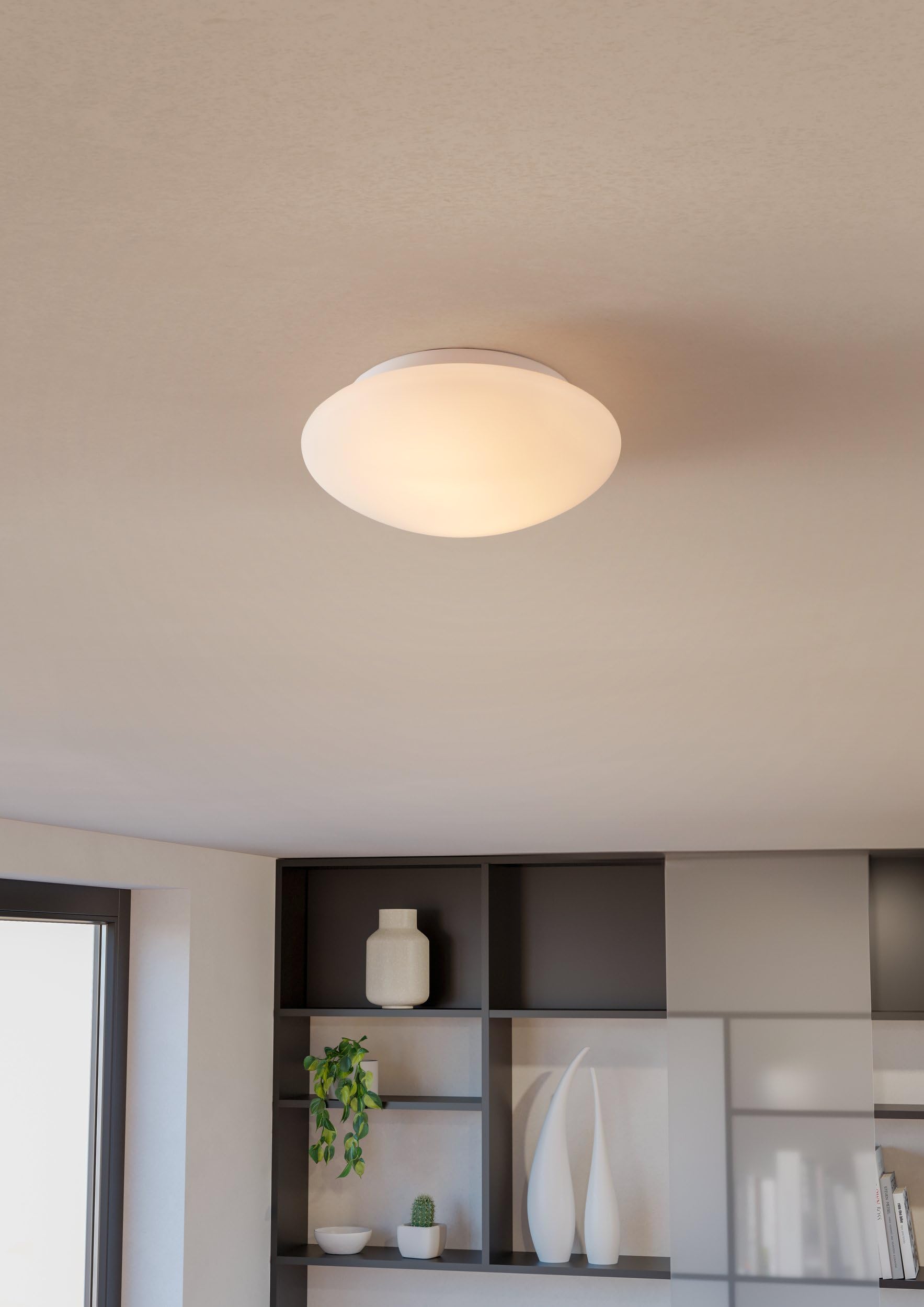 Eglo Lampada da soffitto Ella, Ø 35 cm, lampada da parete a 2 fiamme, lampada da soffitto in acciaio e vetro bianco opalino satinato, lampada per soggiorno, cucina, ufficio, corridoio, attacco E27