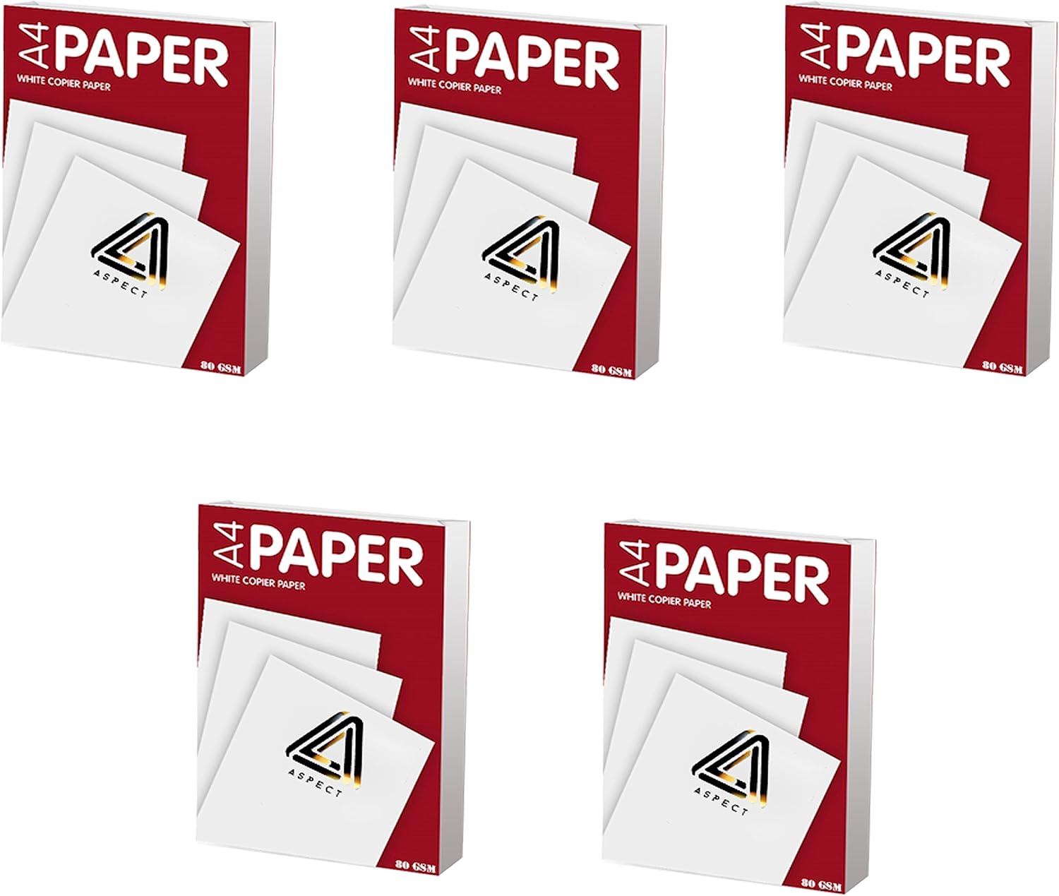 Aspect A4 White Paper Sheets 5 Reams 2500 Sheets 80gsm Bright White