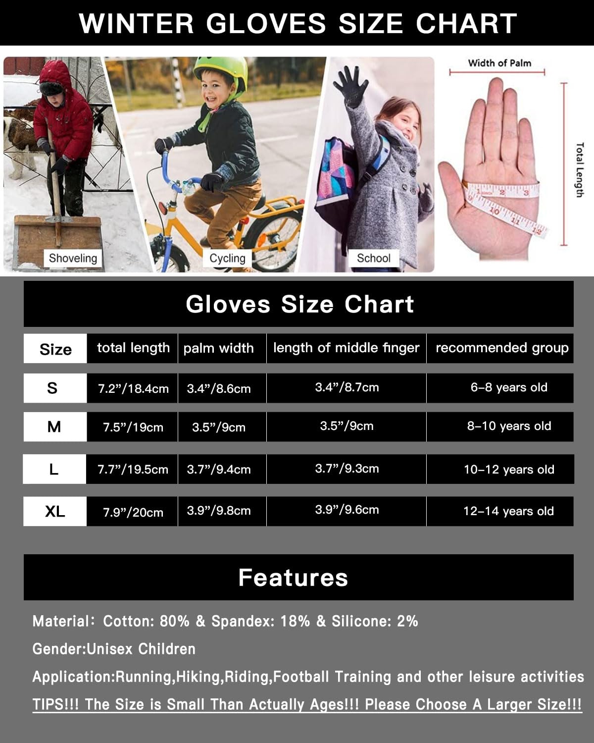 Guanti Termici Bambino Invernali,Guanti Calcio Bambino Invernali Touch Screen,Antiscivolo Impermeabili Guanti Sportivi per Bambini Ragazze Ragazzi Allenamento Calcio Bici Corsa Sciare