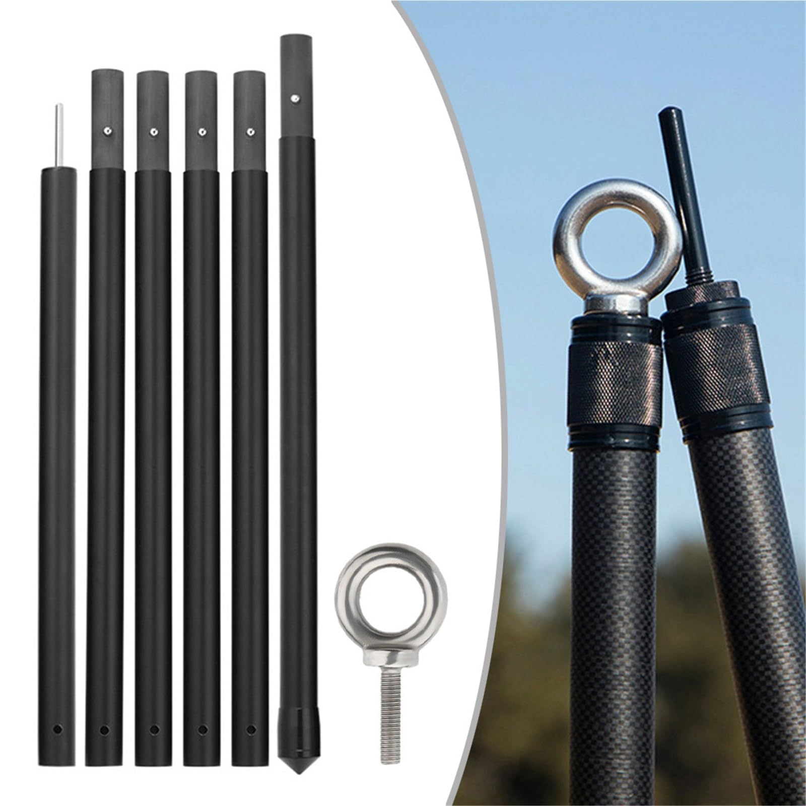 Piquets de Tente Poteaux de bâche en Fibre Carbone, auvent, abri, Tente, Tige réglable, légère, Portable, Pliable, for Camping Plein air(2.50 Meters)