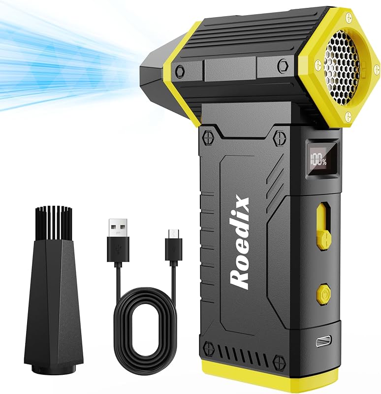 Roedix Plumero de aire comprimido enlatado, 10000mAh 210000RPM Soplador de aire de 8 engranajes | Pantalla LED, carga rápida tipo C, duración de la batería de 420 min, viento de 45 m/s, soplador de aire inalámbrico ligero para la limpieza del hogar del auto de la PC