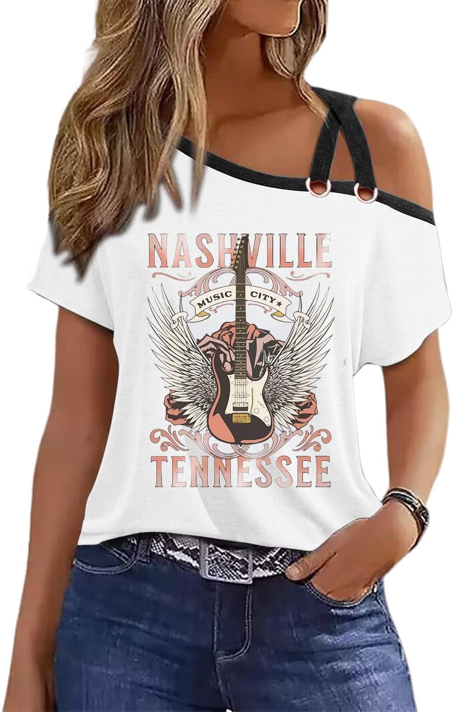 Womens Summer Trendy Cold Shoulder Short Sleeve T Shirts Criss Cross Casual Loose Tunic Shirts Tops Blouses