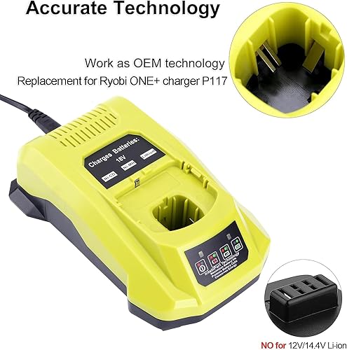 Miniatura 4 de Cargador rápido P117 de 18 voltios para batería Ryobi de 12 V-18 V One+ batería de iones de litioNiCadNiMh P102 P108 P189 P197 P103 P105 P107 P190