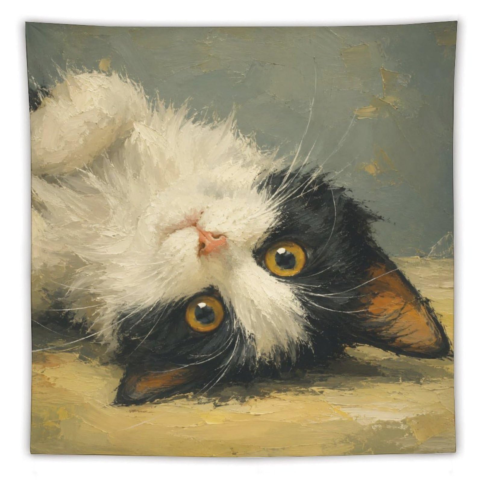 H3B8U2Y5 Playful Tuxedo Cat Portrait Wall Tapestry, Expressive Eyes