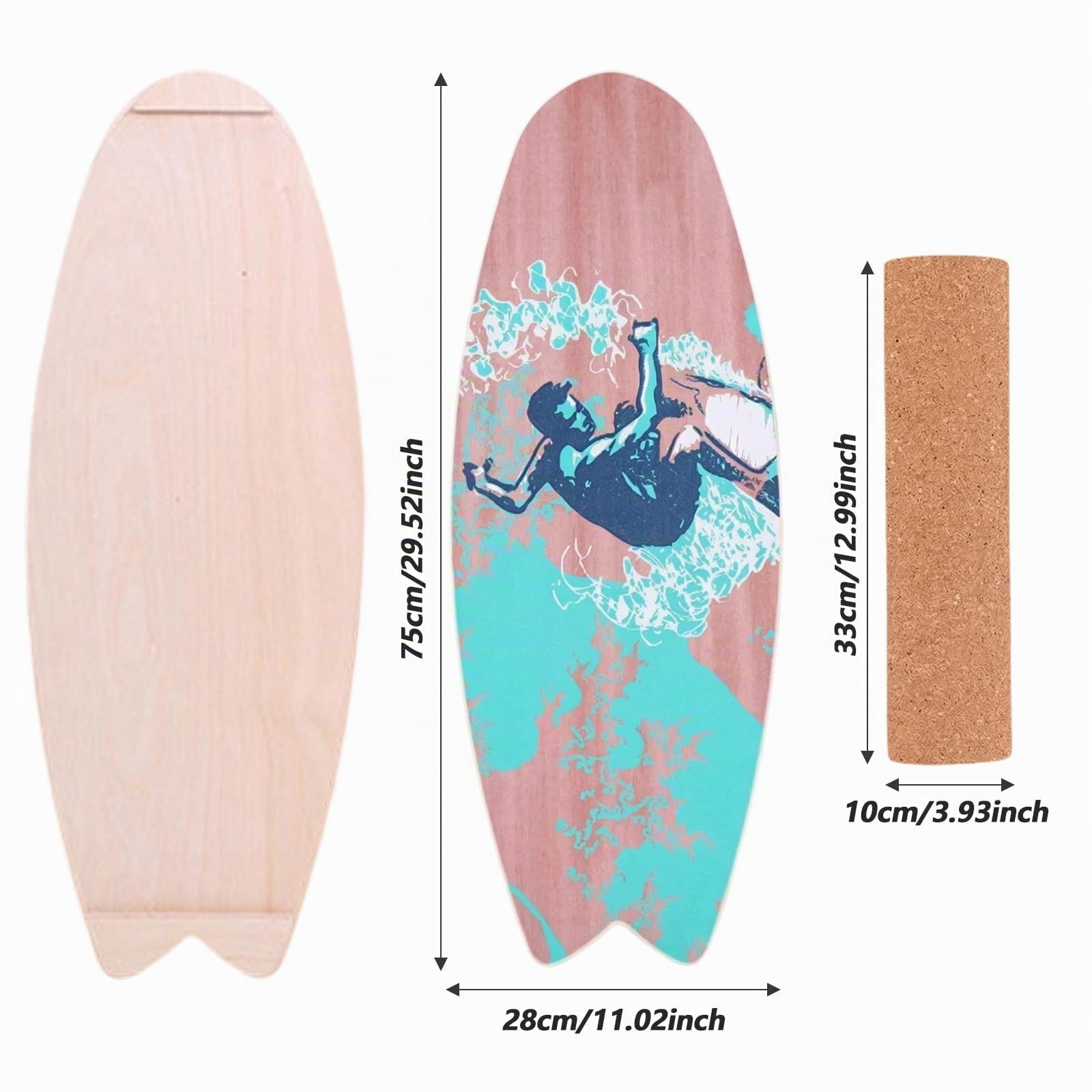 Surfin Balance Board, Balance Board Erwachsene mit Rolle, Balance Board Holz, Rutschfest, 150 Kg Belastbar, Indoor Surfboard und Gleichgewichtsboard – Ideal für Anfänger & Profis