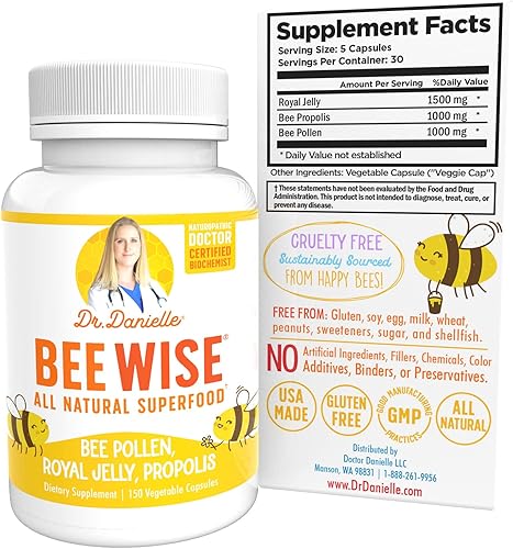 Miniatura 4 de Dr. Danielle's Bee Well (jalea real 0.05 oz, propóleo 0.035 oz, polen de abeja 0.026 oz) en 4 cápsulas diarias
