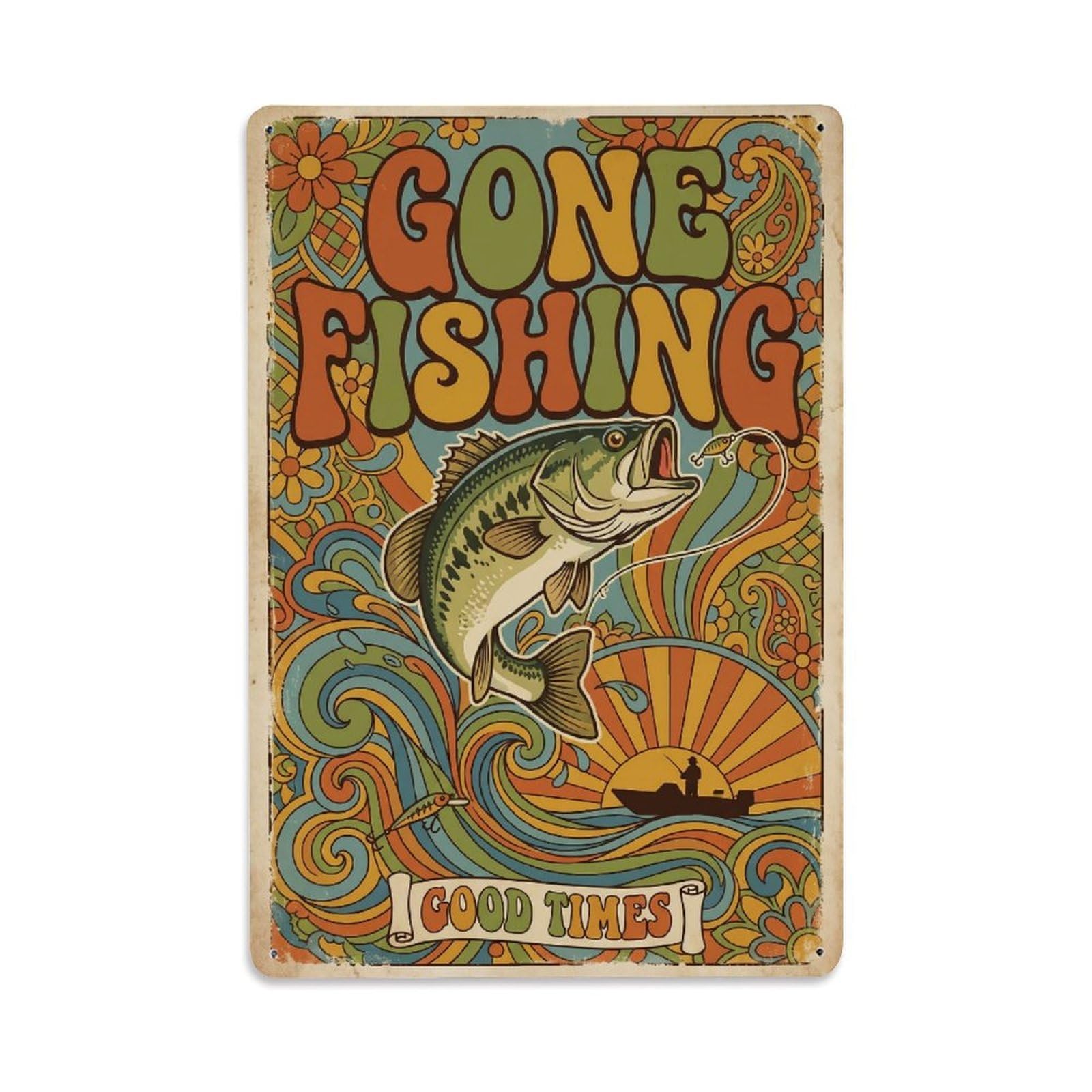 Gone Fishing Fishing Humor Vintage Metal Tin Sign Plaque Wall Decor for Cafe, Club, Garden Metal Poster 8x12Inch