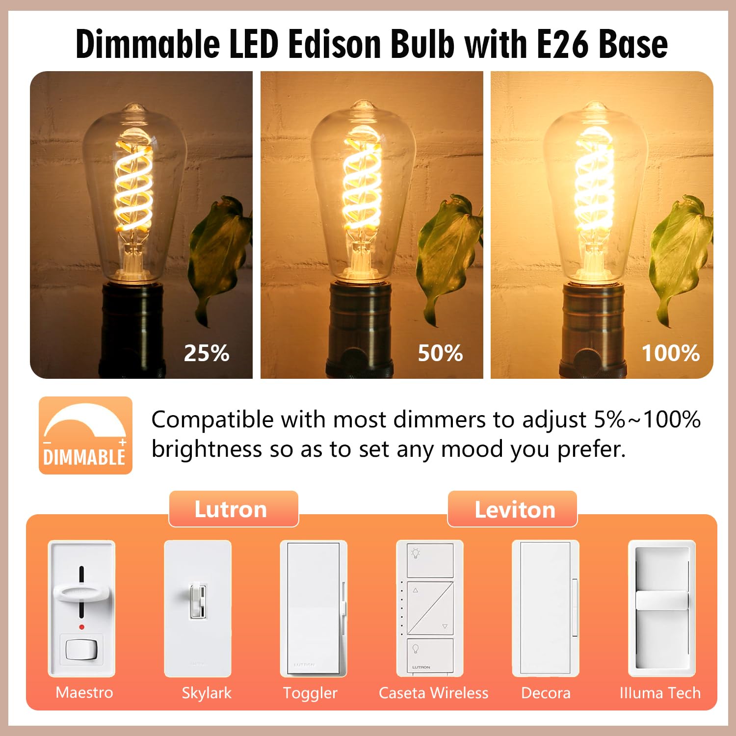 12 sztuk żarówek Edison odpowiednik 60 W, ściemniane żarówki LED vintage, średnia podstawa E26, ciepła biel 2700 K, 6 W, 600 lm, 80 + CRI, antyczna dekoracyjna żarówka LED, Shtterfroof Clear