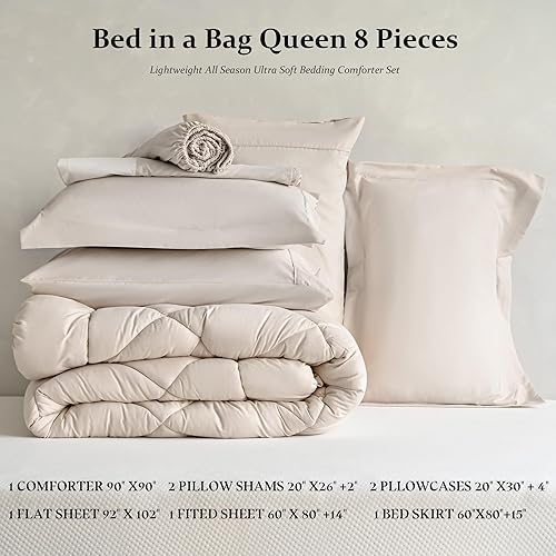 Miniatura 7 de Newspin - Juego de edredón de 8 piezas y tamaño Queen, ropa de cama en una bolsa, todas las estaciones, edredón y sábanas, fundas de almohada,