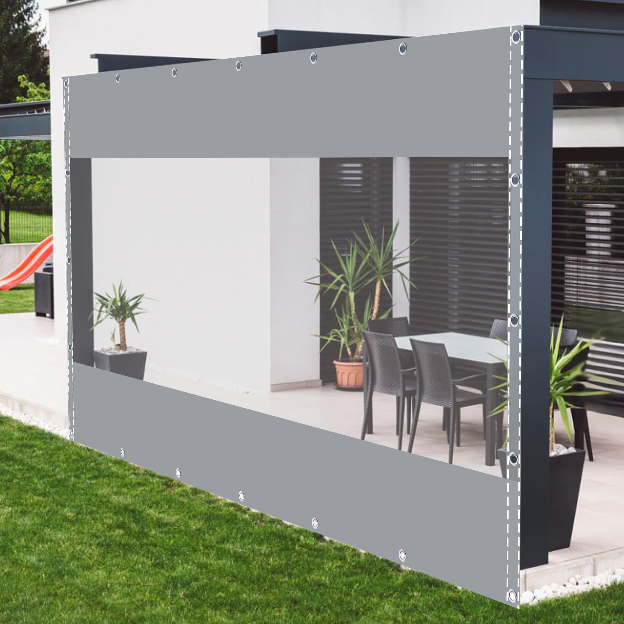 TMGJShd Clear Heavy Duty Tarpaulin 2.3mx4.4m Transparent Waterproof Tarp 500 g/m² Gray+Clear Tarp with Eyelets, Outdoor PVC Tarpaulin, for Garden, Garage, Porch, Gazebo, Terrace, and Outdoor Use.