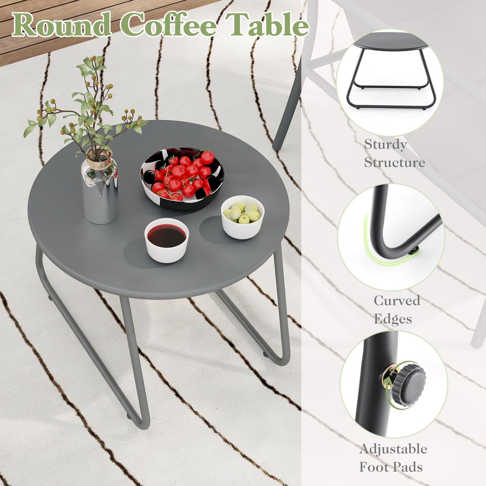 KOMFOTTEU Set di 3 mobili da balcone con 2 sedie da giardino e tavolino, set di mobili da giardino in ferro e tessuto, set da giardino per balcone e terrazza