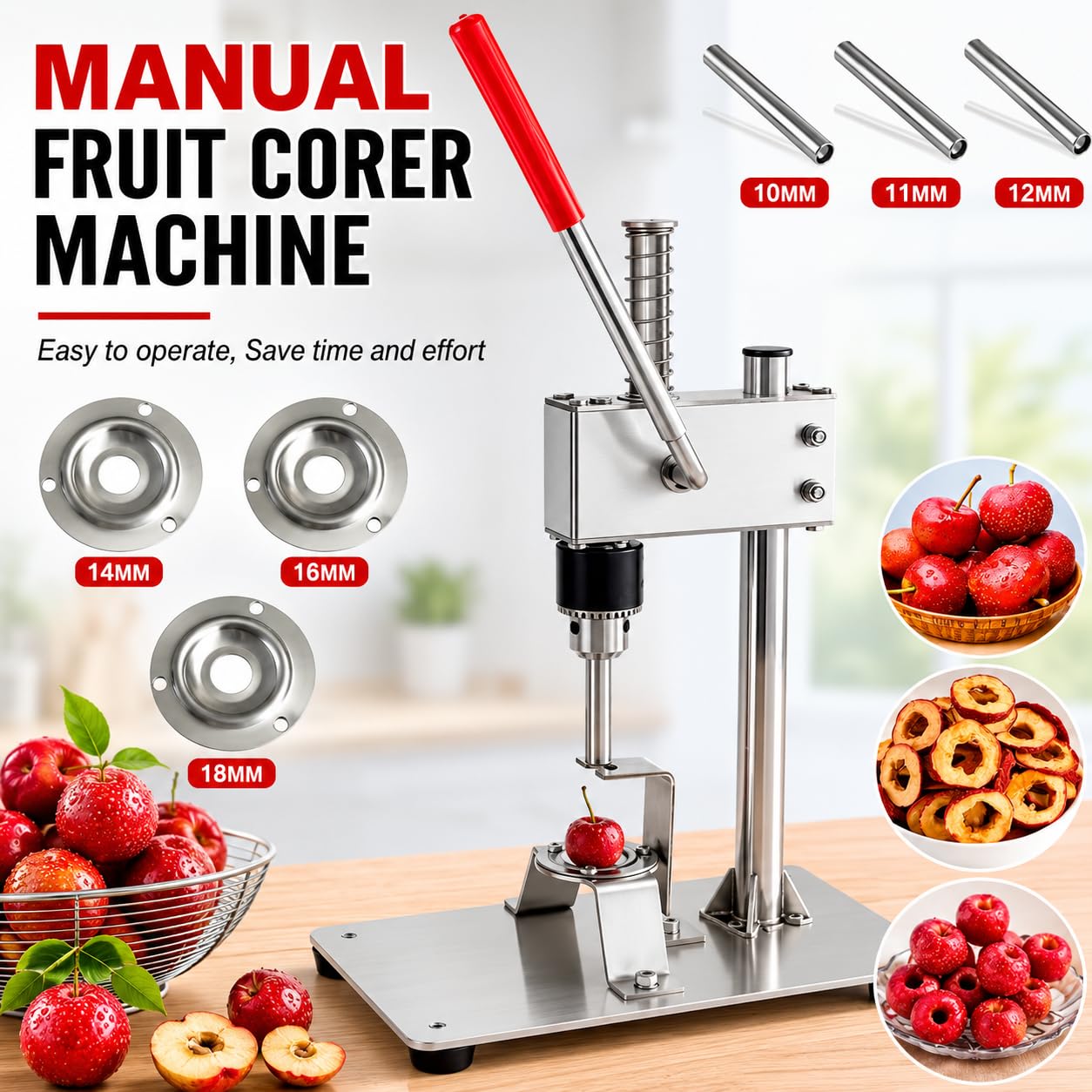 Obstentkerner, robuster Edelstahl-Weißdornentkerner mit 9 mm, 10 mm, 11 mm Klingen, manueller Kirschentkerner, Jujube-Samenentferner für Heimbäckerei