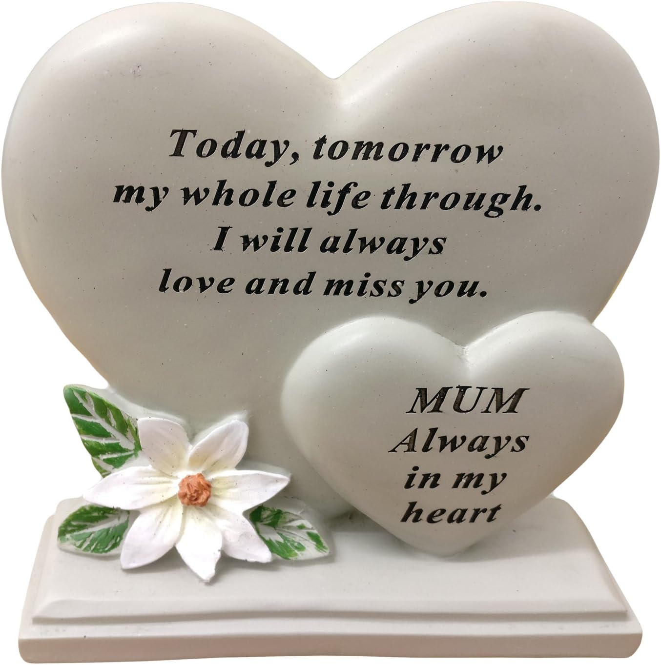 David Fischhoff Mum Double Heart Plaque, Poly Resin, Cream, 17.5 x 5.5 x 19 cm