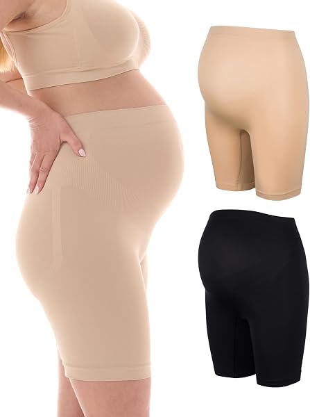 Herzmutter OekoTex100-5500 Maternity Panties - Pregnancy Panty - Anti Friction Thigh - Maternity Underwear - Under Dress - Pregnancy Shorty - Seamless - 1