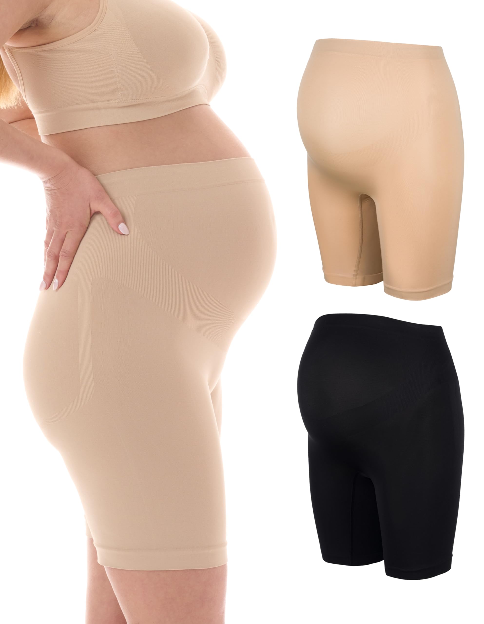 Herzmutter OekoTex100-5500 Maternity Panties - Pregnancy Panty - Anti Friction Thigh - Maternity Underwear - Under Dress - Pregnancy Shorty - Seamless - 1