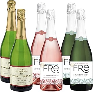 Non Alcoholic Wine 6 Pack Fre Brut Champagne, Chateau De Fleur Sparkling and Fre Sparkling Rose Business & Holiday Gift Id...