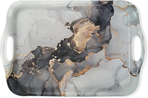 Bandeja decorativa con asas, bandejas rectangulares multiusos para restaurante, fiestas, mesa de café, cocina, patrón de mármol gris dorado