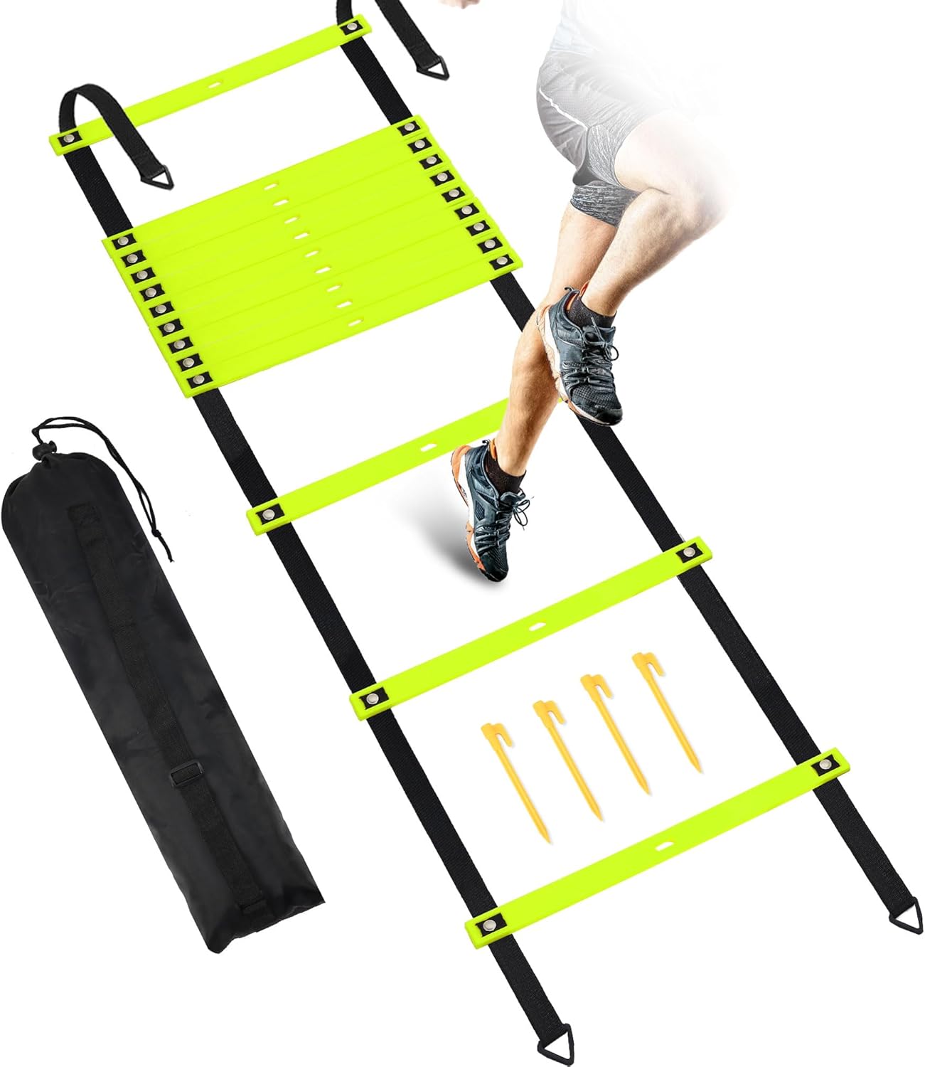 Fixed Rung Agility Ladder – 20ft 12 Rungs No Tangle Speed and Agility Training Equipment for Soccer Footwork Training with Carrying Bag/Ground Stakes for Adults Youth Kids