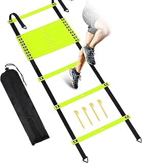 Fixed Rung Agility Ladder - 20ft 12 Rungs No Tangle Speed and Agility Training Equipment for Soccer Footwork Training with Carrying Bag/Ground Stakes for Adults Youth Kids