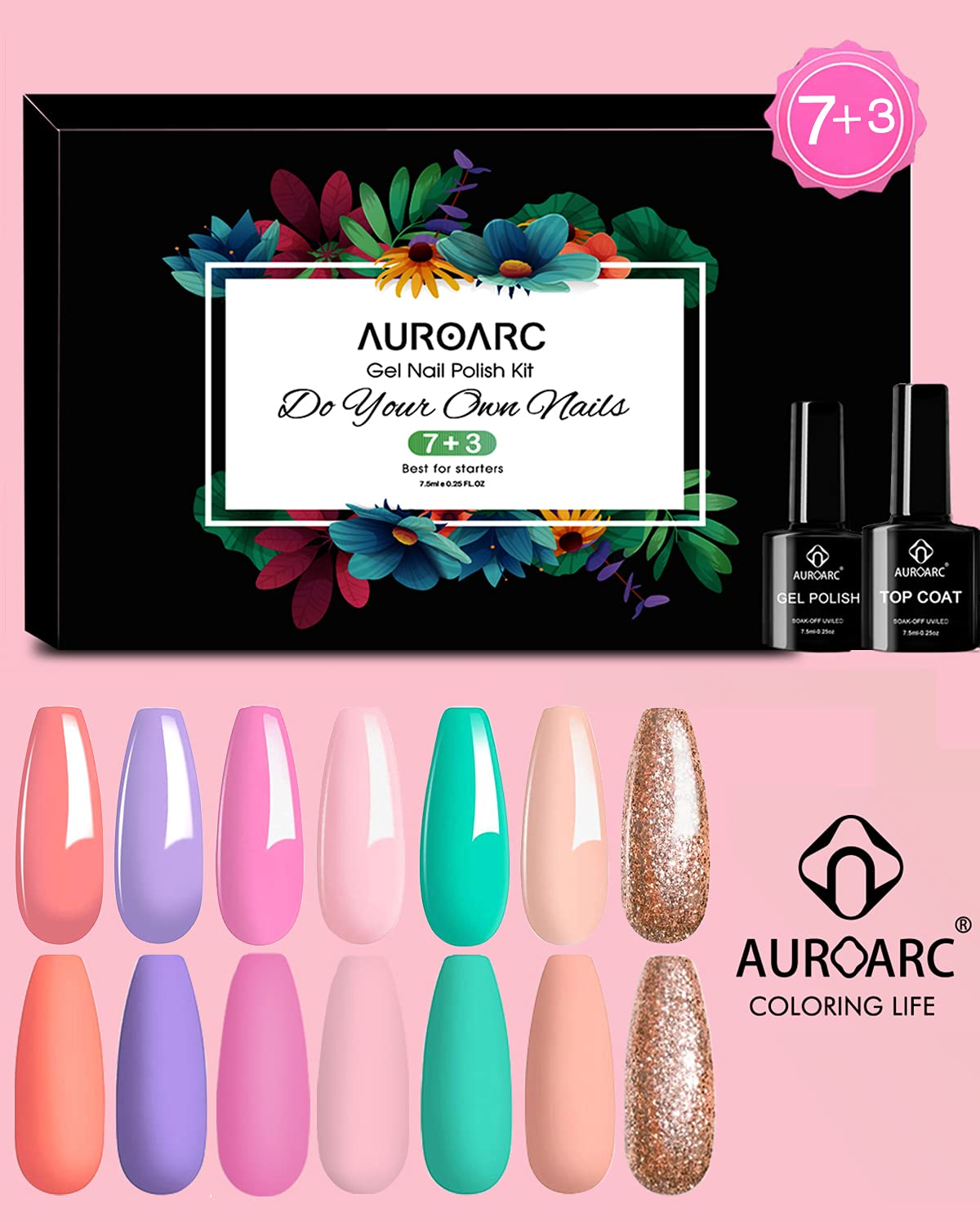 Gel Nail Polish Kit with UV Light Starter Kit, Gel Nail Polish Set with 1 Glitter 6 Nude Colors, Gel Manicure Kit Professional with 48W Nail Lamp Base Coat and Top Coat for Women Beginners : Beauty & Personal Care