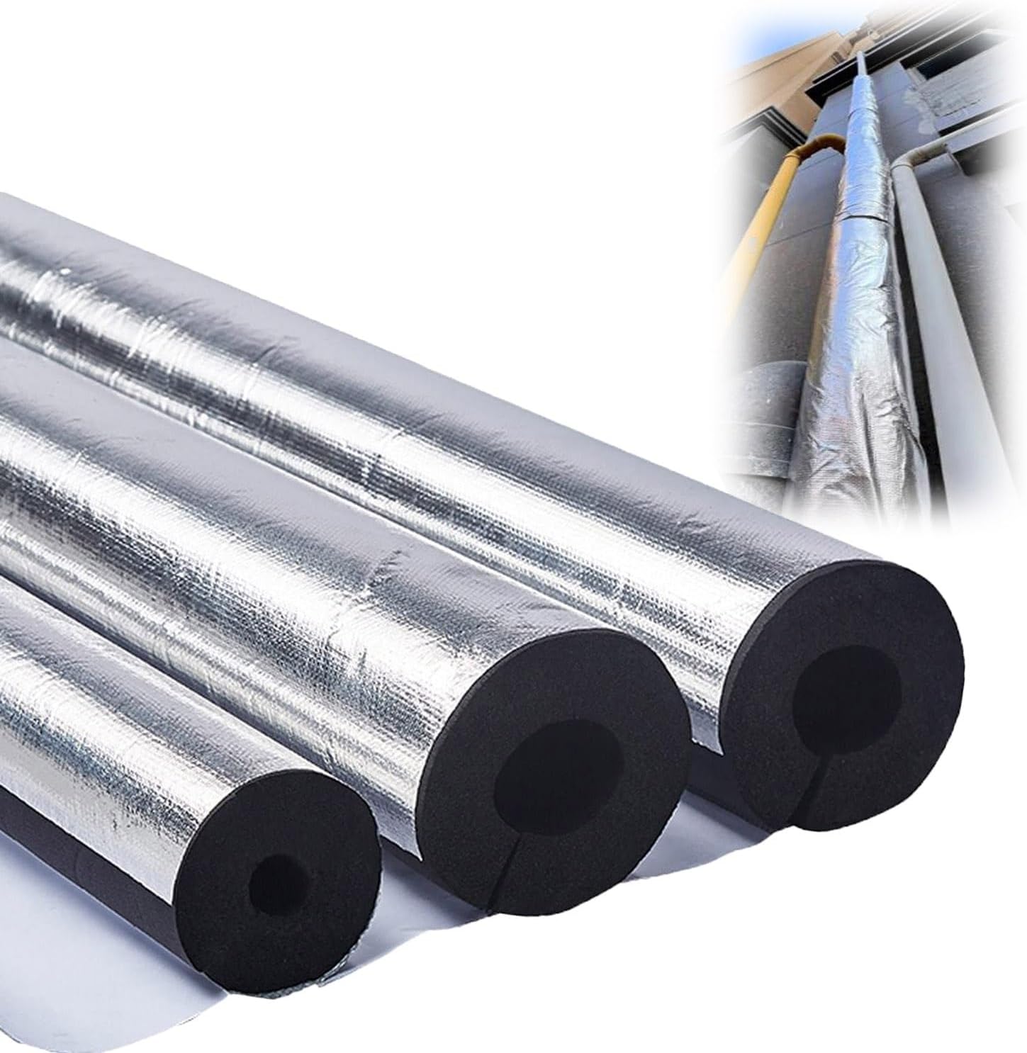 Outdoor Foam pipe insulation tubing, for On air conditioning lines on Heat Pump, Insulated tubes prevent heat loss, ID 22mm (7/8")-165mm (6-1/2") aluminum foil Foam Tubing(114mm(ID) x30mm)