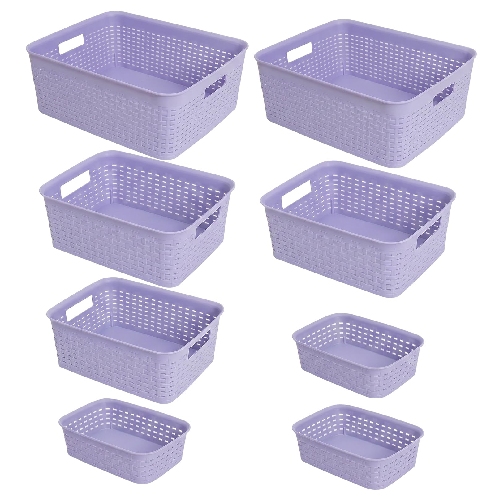 Plastic Storage Basket, 8 Pcs Organizer Bins for Shelves, Small Storage Baskets for Organizing Closet, Kitchen, Bathroom & Office(Purple)