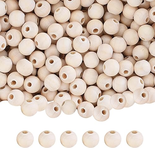 Mandala Crafts 600 cuentas redondas de madera de 0.472 in para manualidades, cuentas de madera natural para manualidades con agujeros, cuentas de