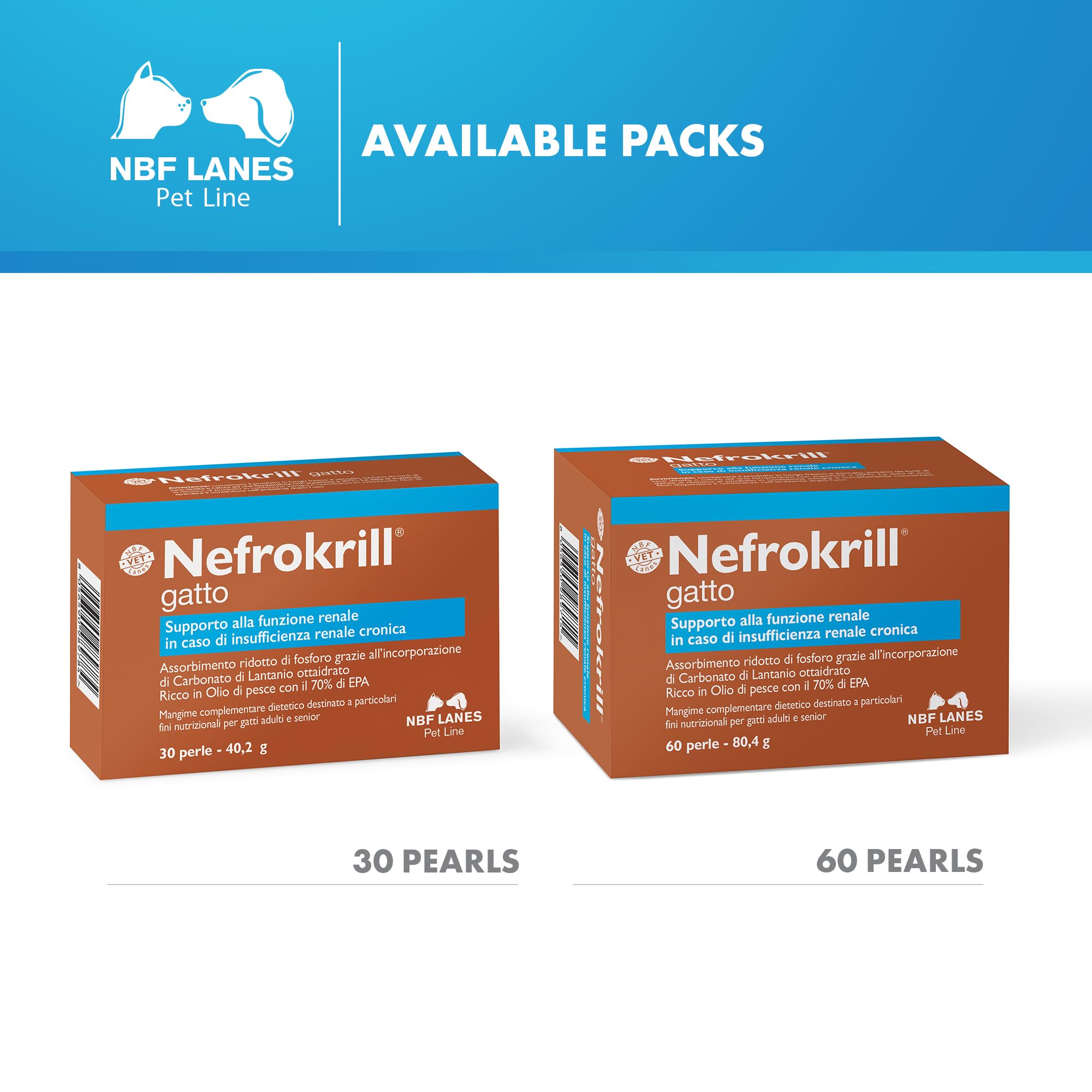 NBF Lanes | Nefrokrill Gato, 60 perlas Softgel, apoyo a la función renal en caso de insuficiencia renal crónica, para gatos adultos y mayores