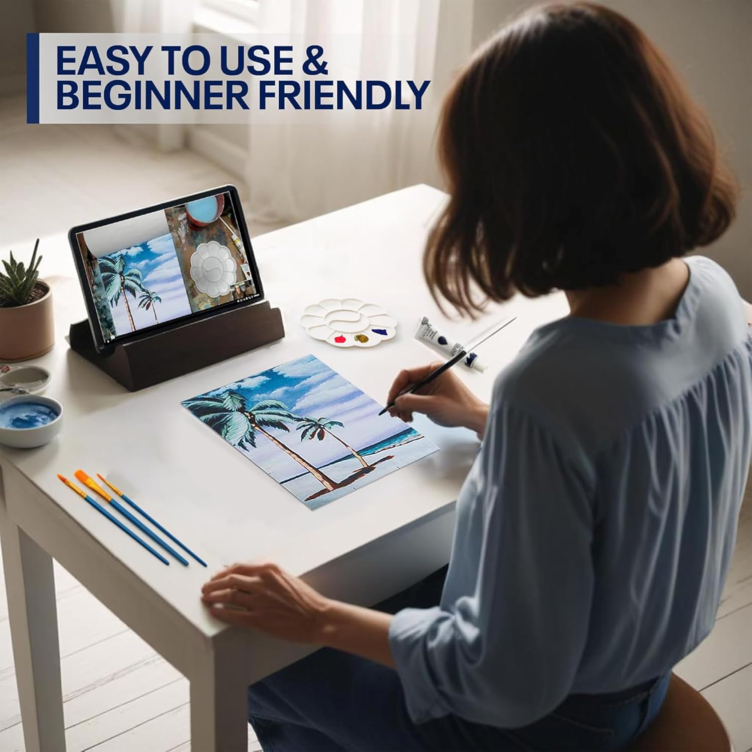 Painting4Real DIY Art Painting Kit for Adults – Learn to Paint Palm Paradise with Video Tutorials – 9 Pieces Acrylic Paint Set for Adults –Perfect Christmas Crafts & Holiday Gifts for Art Lovers