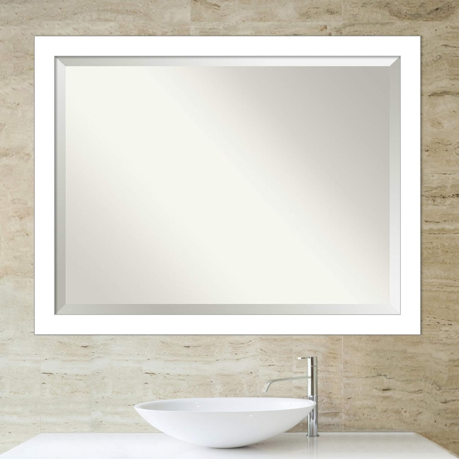 Amanti Art White Bathroom Mirror for Over Sink, 34x44 Wedge White Rectangle Vanity Mirror, X-Large Modern Frame, Hangs Horizonally and Vertically, Bathroom Wall Decor, Beveled Edge