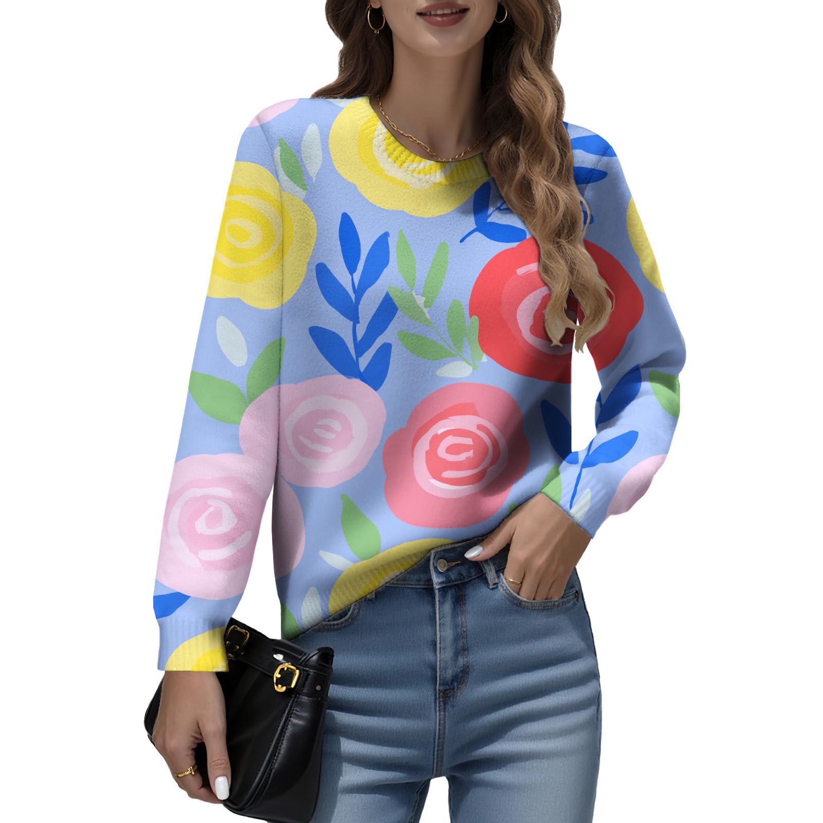 LIZALIG Women Top Pink Long Sleeve Flower Pattern Lightweight Soft Fashion Casual Floral Print for Fall Outfits