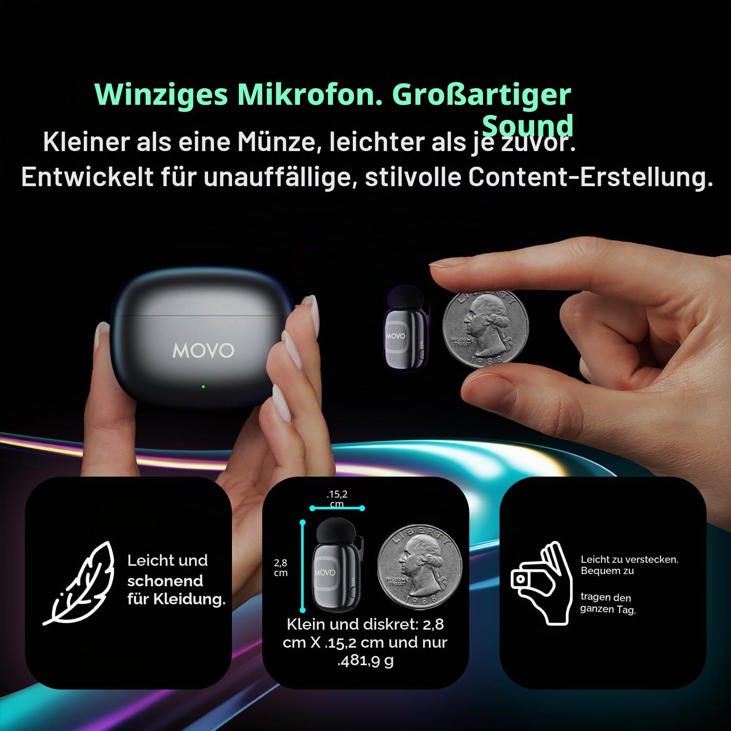Movo NanoMic Dual USB-C Wireless Mikrofon für iPhone 15/16+, Android, iPad Pro & Laptops - ideal für Vlogging & TikTok