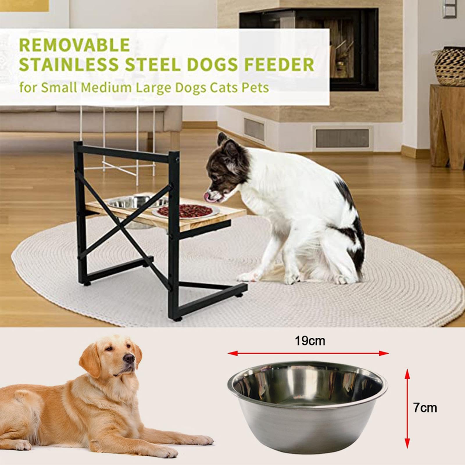 Gamelles surélevées pour Chiens, Support pour Gamelles, Support surélevé Réglable avec 2 Gamelles en Acier Inoxydable, Gamelles pour Eau et Nourriture