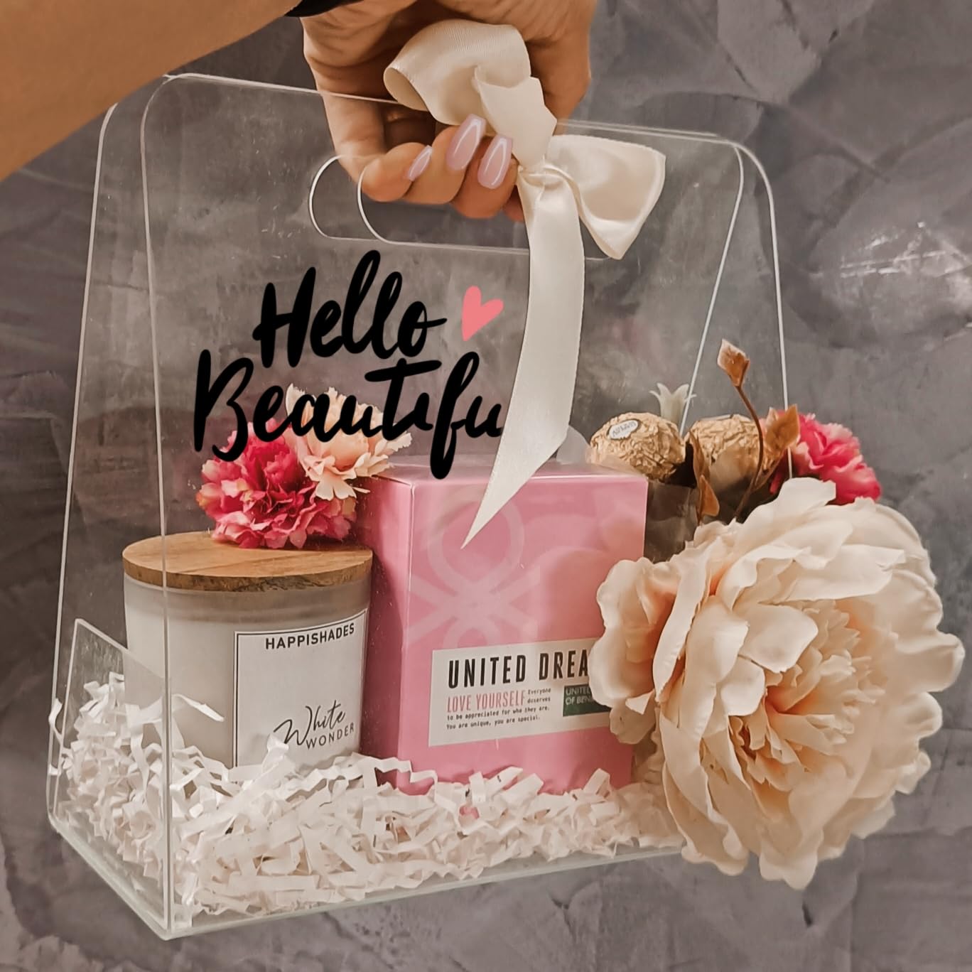 Clear Acrylic Hamper Bag, Gift Hamper Bag, for Her, Portable, Reusable, Shadow Bag, Gift Bag 9 Inches | Ideal for Gift Hampers | Diwali | Valentines Day Gift | Wedding Gift | Stylish Hamper Bag (B0DCBTKWNQ) Amazon Price History, Amazon Price Tracker