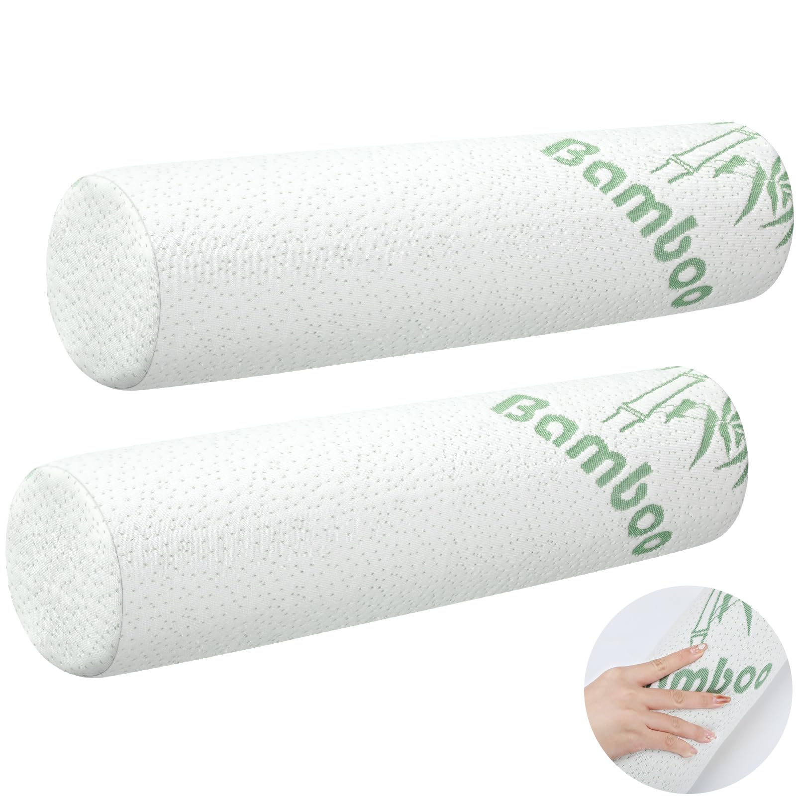 View 1 of 2 Pcs Memory Foam Roll Pillow Neck Bolster Cylinder Pillow, 18 x 4 Inch