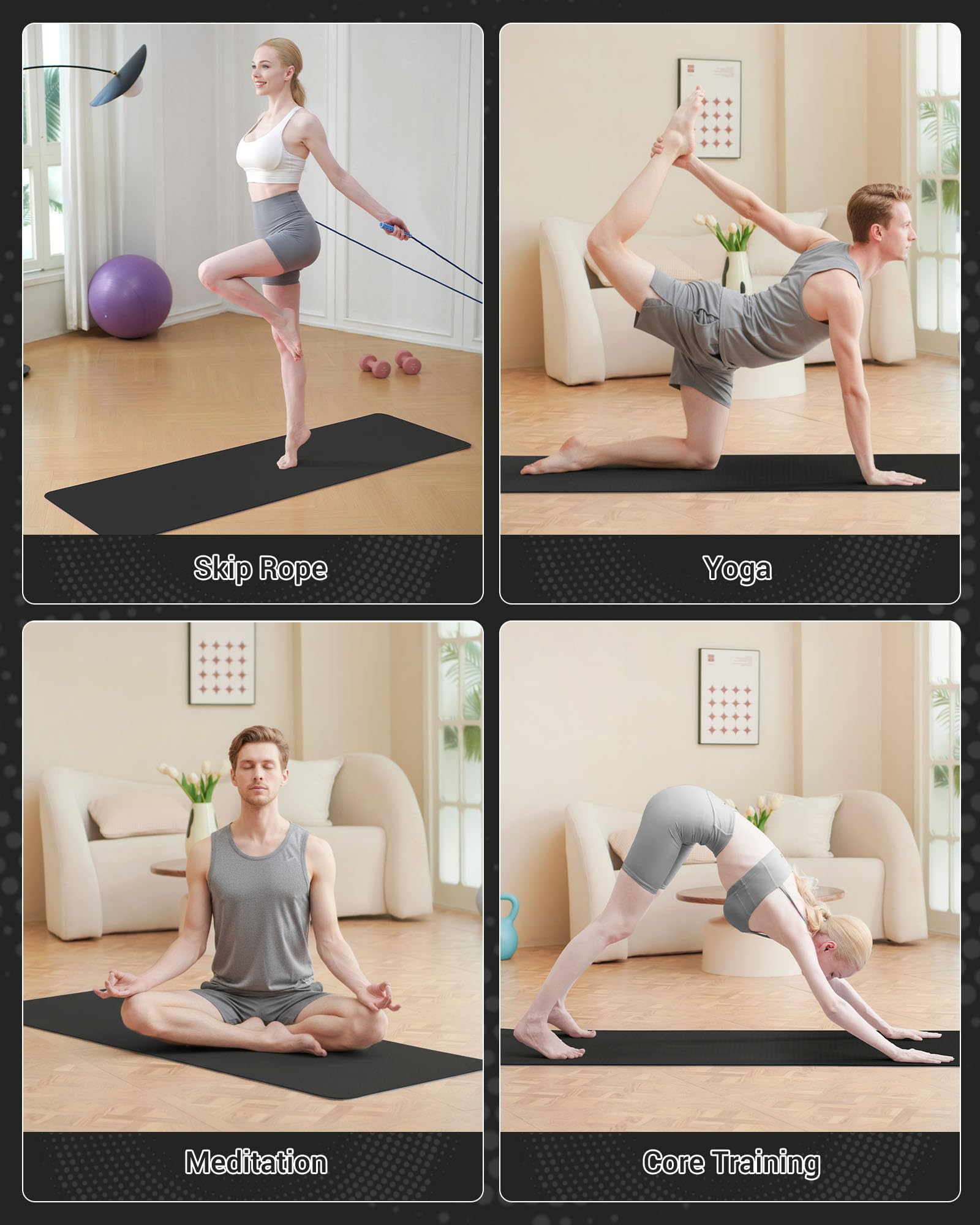 Good Nite Tappetino da ginnastica, yoga, fitness, antiscivolo, per allenamento, sport, turn, pilates, con tracolla, 183 x 61 x 0,6 cm