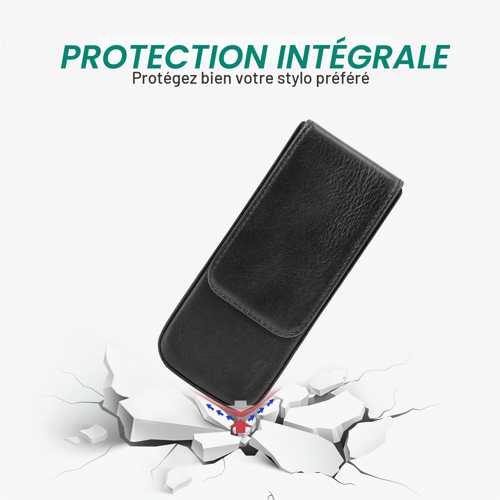 Hiram Étui portable en cuir pour stylos avec fermeture magnétique cachée et bac à stylos, design amovible, Noir , For 3 Pens