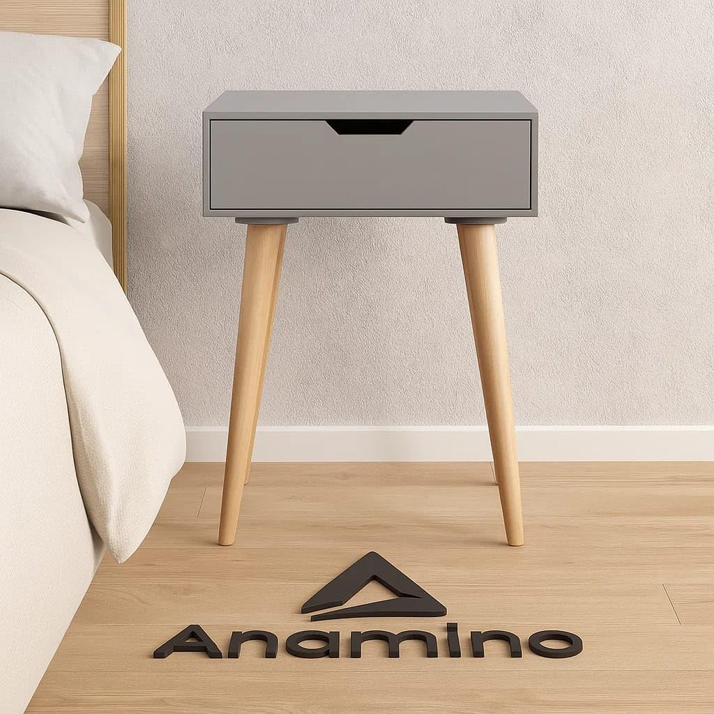 Elegant Functional end Side Table with Drawer Storage, Stylish Bedside Table with Solid Wood Legs, and Easy Assembly (Grey)-image-19