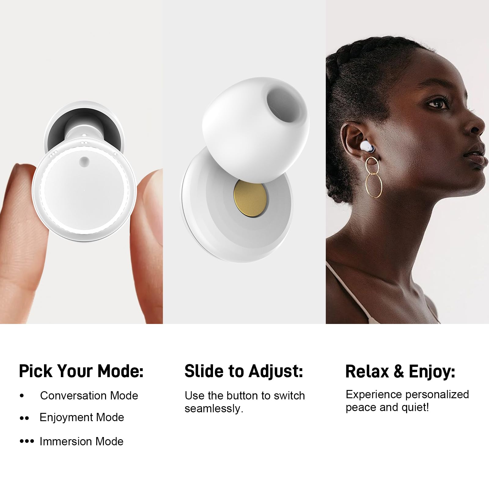 Tapones ajustables para los oídos para dormir con cancelación de ruido, 3 modos de control de ruido, protección auditiva, tapones reutilizables para conciertos, viajes, enfoque y socialización,