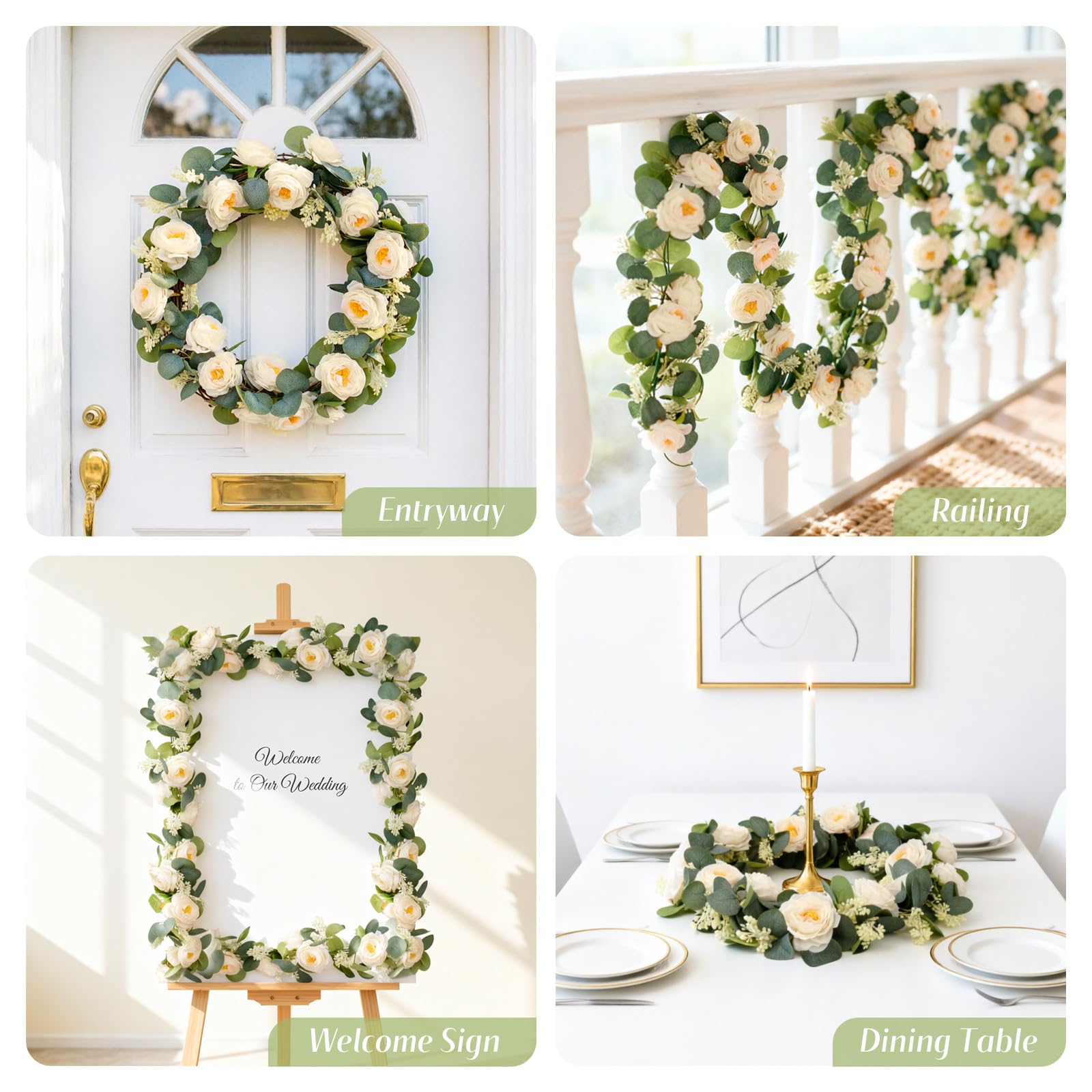 MAKHOT Eukalyptus-Girlande, künstliche grüne Girlanden, Blumendekoration, grüne Frühlingsgirlande, Kranz, Reben, Dekorationen für Tisch, Zuhause, Hochzeit, Kaminsims, Party, Champagner, 2 Stück