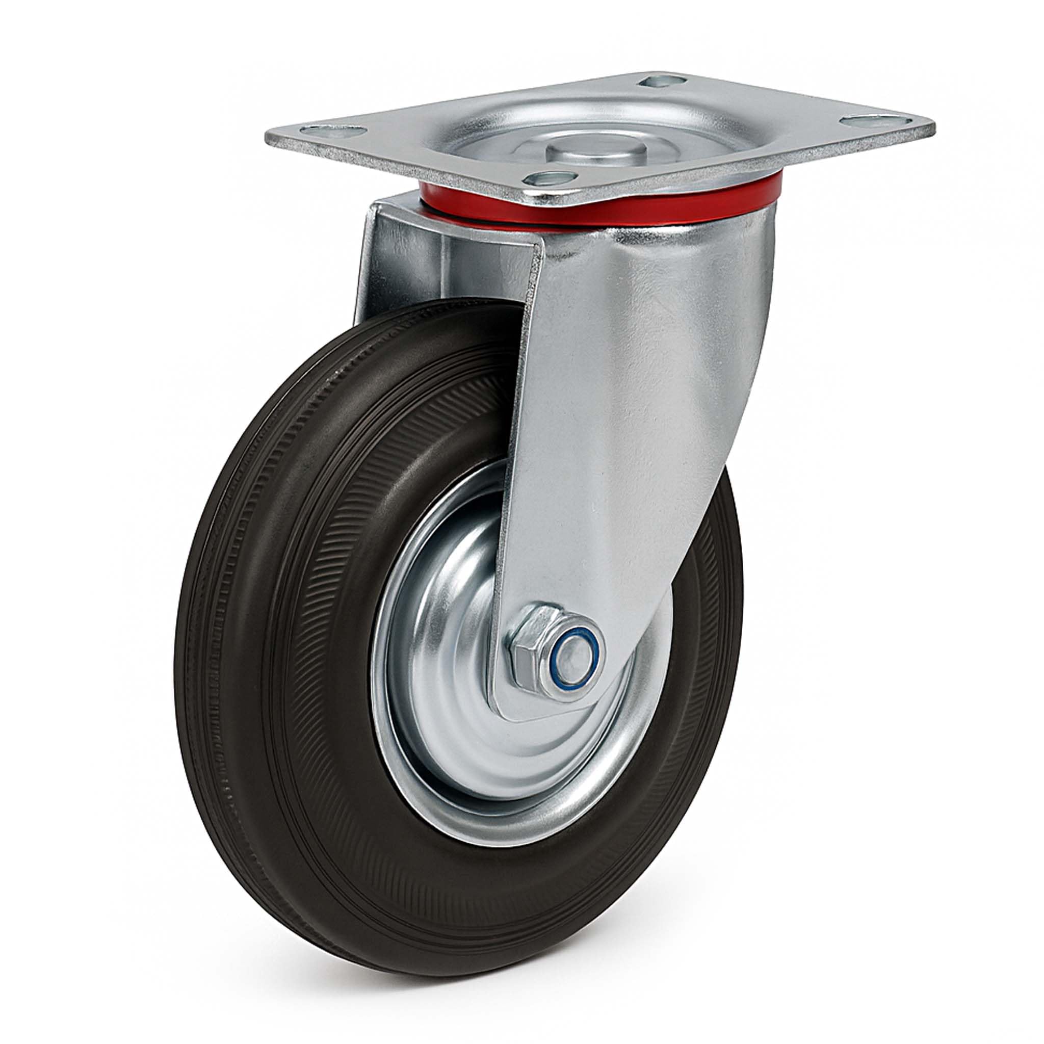 Wiltec Lenkrolle Ø100mm bis 70kg Tragkraft mit Gummirad ungebremst, leiser Lauf
